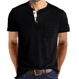 Summer Casual Solid Color Short Sleeve O Neck Button Shirt Elastic Men Top