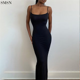 Plus size dress Summer Suspenders Thread Solid Color Sexy Long Dress Women 2022 Wrap Sheath Bodycon Casual Dresses