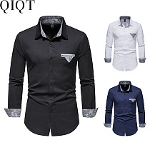 Factory Turn-Down Collar Casual Formal Classic Button Print Collar Slim Fit Vintage Shirts Long Sleeve Shirt For Men