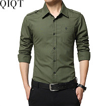 Military Long Sleeve Casual Work Clothes Pure Slim Double Bagmens Formal Shirts For Men 100% Cotton