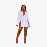 Fashion Slit Suit Collar Shirt Pure Color Long Sleeve Top Women Blouses
