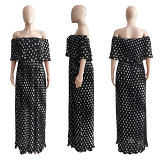 Wholesale Off shoulder summer beach maxi dress polka dots print women casual long dress