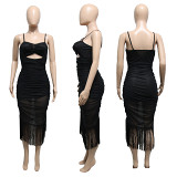 see through tulle tassels maxi dress wholesale clothing
