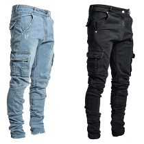 Fashion Hombre Mujer Multi Pocket Casual Pencil Cotton Straight Leg Men's Trousers Pants Jeans Stacked Jogger Men