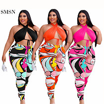 Print Sleeveless Plus Size Two Piece Set Lounge Wear