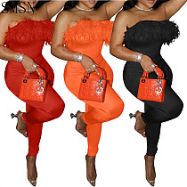 Off shoulder sexy Fur Women Bodycon One Piece Jumpsuits and Romper Party Club women jumpsuit