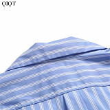Striped Irregular Loose Shirt Long Sleeve Casual Dress