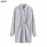Striped Irregular Loose Shirt Long Sleeve Casual Dress