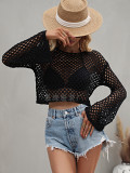 2022 Summer Amazon New Knit Sweater Flared Sleeve Loose Round Neck Hollow Beach Sweater