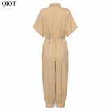 2022 New Arrival Retro Short Sleeve Button Loose Casual Jumpsuit