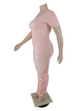 MOEN Trendy 2021 Woman Casual 2 Piece Set Women Solid Color Drape Short Sleeve Plus Size Dress