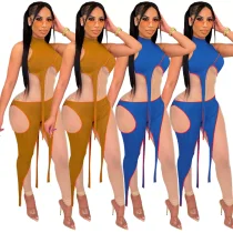 sleeveless tulle patchwork bodycon sexy women wholesale jumpsuit clothing