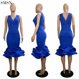 Sleeveless V Neck Evening Dress Stereo Skirt Women Maxi Dress