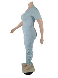 MOEN Trendy 2021 Woman Casual 2 Piece Set Women Solid Color Drape Short Sleeve Plus Size Dress