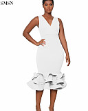 Sleeveless V Neck Evening Dress Stereo Skirt Women Maxi Dress