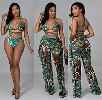 Amazon sexy women's personalized printed flower ear swimsuit three pieces set