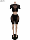Mesh Perspective Breathable Leisure Two Piece Set