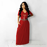 Women's wholesale Amazon casual printing Solid color long maxi dress