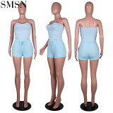 summer new arrival two pieces ribbed bodice and shorts women two pieces pants set