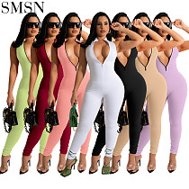 The new stretch little pit strip zipper women's jumpsuit is full of candy Color model romper and jumpsuit