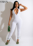 The new stretch little pit strip zipper women's jumpsuit is full of candy Color model romper and jumpsuit