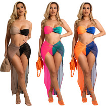 Amazon sexy patchwork wrap breast gauze skirt three-piece set