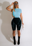 Amazon hot sale solid color three-piece set strapless mesh shorts suit