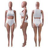 Amazon Summer women solid color sleeveless underwaist women crop top set two piece shorts set