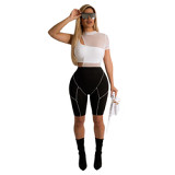 Amazon hot sale solid color three-piece set strapless mesh shorts suit