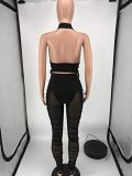 Fashion backless mesh trouser set amazon's new two-piece pants set