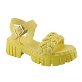 Sponge cake thick bottom braided sandals for women Amazon Large size Roman medium heel beach sandals
