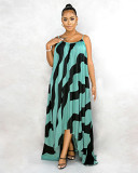 Women's striped print drag floor irregular hem large size loose lady halter dress