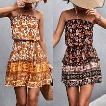 Spring summer 2022 new women's clothing Amazon hot bohemian floral smocking tube top dress