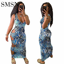 Women's fashion sexy positioning printed hole hole dresses
