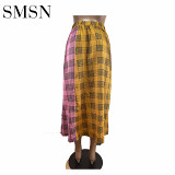 Summer 2022 hot sale plaid element-slit long skirt