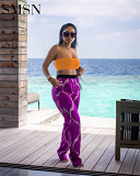 Amazon Women's solid color print trouser strapless suit two piece pants set