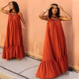 Summer Sexy Plus Size Women Clothing Spaghetti Strap Solid Color Oversized Loose Women Casual Long Dress Maxi Dress