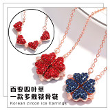 Four-leaf clover necklace Heart splice Folding pendant Rose gold clavicle chain full diamond red collar