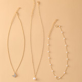 New artificial pearl clavicle chain creative simple butterfly pendant necklace retro multi-layer collar