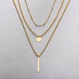 New copper bead chain sequins metal strip multi-layer necklace creative three-layer alloy clavicle chain