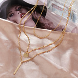 New copper bead chain sequins metal strip multi-layer necklace creative three-layer alloy clavicle chain