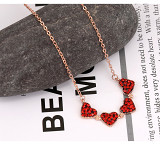 Four-leaf clover necklace Heart splice Folding pendant Rose gold clavicle chain full diamond red collar
