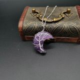 Amazon sells the new winding Moon Natural stone Purple crystal Tree of Life necklace handmade rich Tree necklace