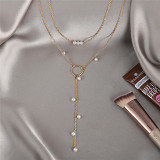 Network red clavicle chain Europe and America retro pearl pendant lady asymmetrical tassel necklace