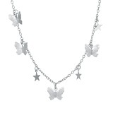 New inlaid rhinestone butterfly pendant necklace female creative personality simple alloy double laminated clavicle chain