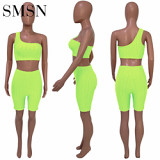 Solid Color Single shoulder heart pineapple cloth yoga leisure sports wind two pieces set