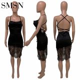 New sexy women's strap lace splicing strap dress