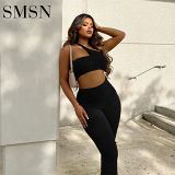 Summer new waistcoat pleated slit buttock casual two-piece pants set