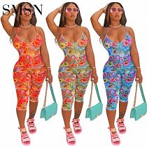 Amazon Women's sexy style suspenders v-neck printed holiday style jumpsuit