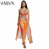 African women's clothing Amazon's best-selling positioning printed orange ethnic style jumpsuit